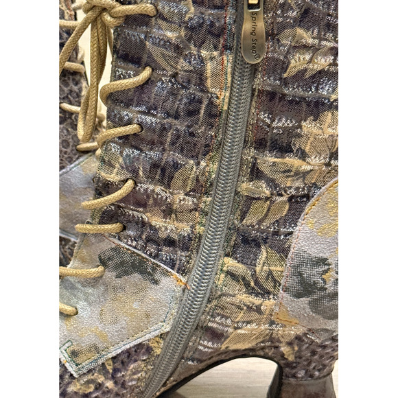 NEW L'ARTISTE SPRING STEP GRAY FLORAL PATCHWORK ANKLE BOOTS BOOTIES 38 US 7.5 8 - Picture 10 of 13